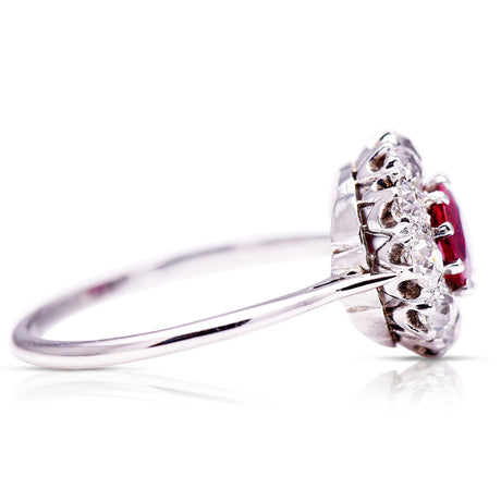 Art Deco | 18ct white gold, ruby & diamond cluster ring