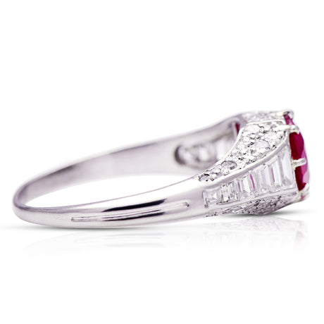 Art Deco, platinum, Burmese ruby & diamond ring