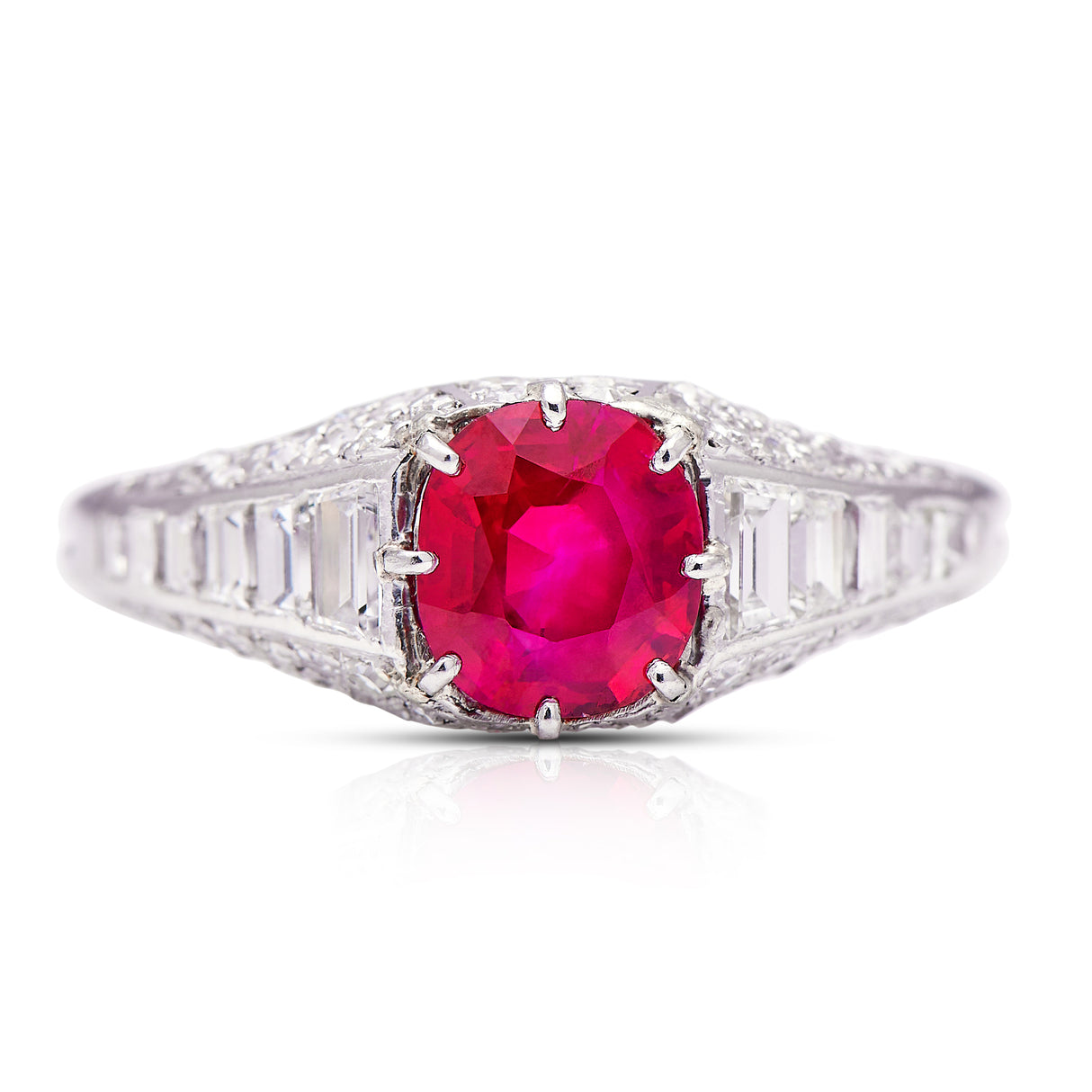 Art-Deco-Burmese-Sapphire-Platinum-Diamonds-Antique-Vintage-Ring