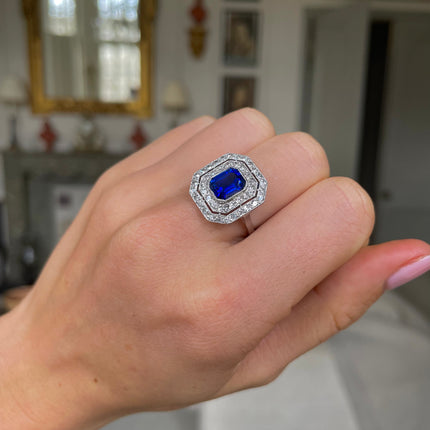 Art Deco, Platinum, Burmese Sapphire and Diamond Ring