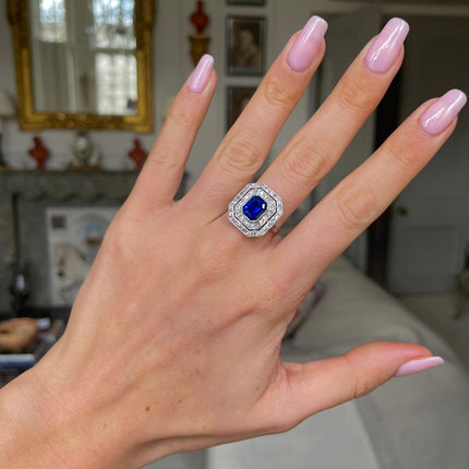 Art Deco, Platinum, Burmese Sapphire and Diamond Ring