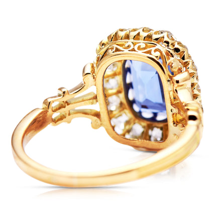 RESERVED | Ceylon Sapphire and Diamond Cluster Ring, 18ct Yellow Gold