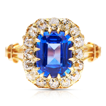 Engagement-Ceylon-Sapphire-Diamond-Cluster-Ring-Antique-Yellow-Gold-18-Carat