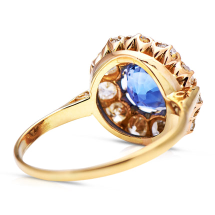 Antique | Edwardian, Ceylon Sapphire and Diamond Cluster Ring