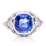 Belle-Époque-Jewlery-Sapphire-Diamond-Ring-Platinum-Cushion-Cut