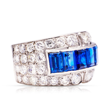Sapphire and diamond Art Deco Band, side view. 
