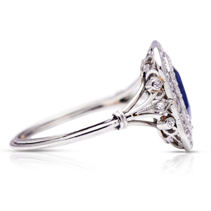 Beautiful Design | Edwardian, Platinum, Sapphire and Diamond Cluster Ring