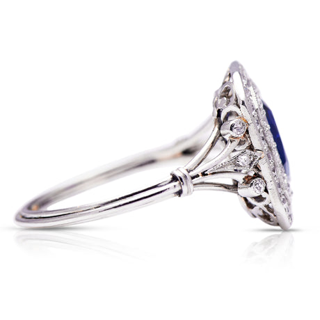 Beautiful design | Edwardian, platinum, sapphire & diamond cluster ring