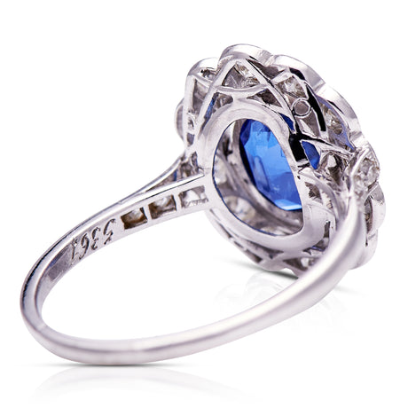 Edwardian, Platinum, Sapphire and Diamond Cluster Ring | Antique Engagement Rings  Sapphire rings. Sapphire ring. Sapphire and diamond rings. Sapphire engagement ring. Sapphire engagement rings. Sapphire and diamond engagement ring. Sapphire and diamond engagement rings. Platinum sapphire ring. Antique sapphire ring. Antique sapphire rings.