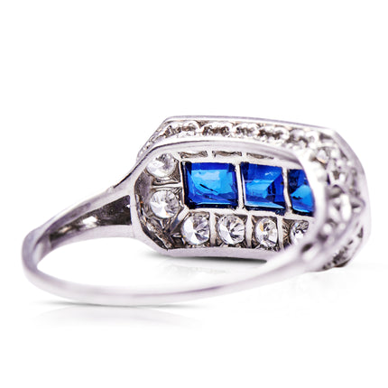 Art Deco Sapphire and Diamond Engagement Ring, Platinum