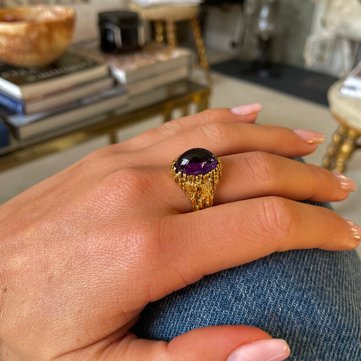 Vintage Tiffany & co, cabochon amethyst ring, 18ct yellow gold, circa 1980