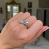 Antique, Edwardian, platinum, natural pearl & diamond ring