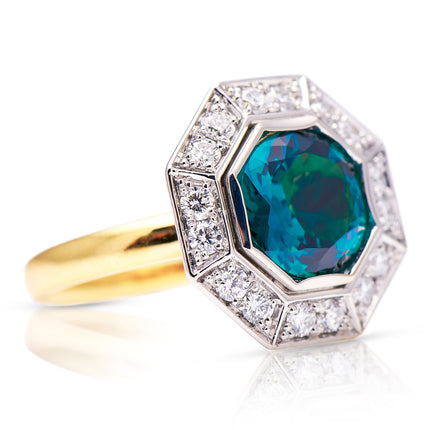 Peacock Blue | Tourmaline and Diamond Hexagonal Cluster Ring