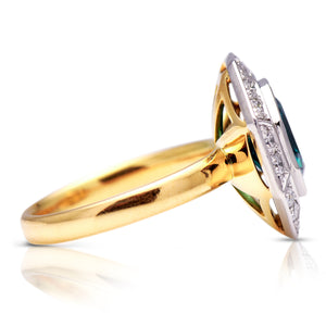 Contemporary, tourmaline and diamond hexagonal cluster ring, 18ct yellow gold and platinum