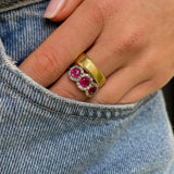 Antique Burmese ruby & diamond cluster ring, 18ct yellow gold