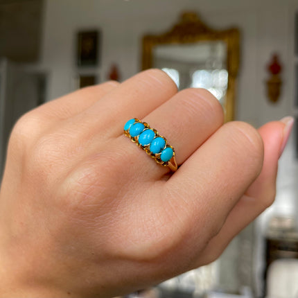 Victorian Natural Turquoise Five Stone Ring, 18ct Yellow Gold