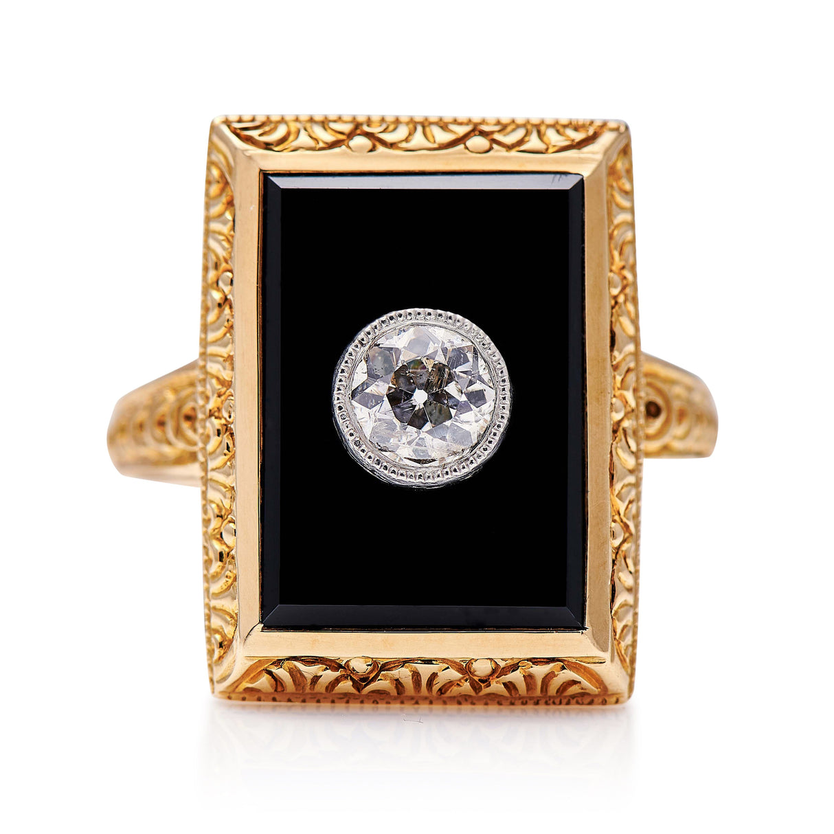 Art-Deco-14-Carat-Gold-Diamond-Onyx-Ring-Antique-Vintage