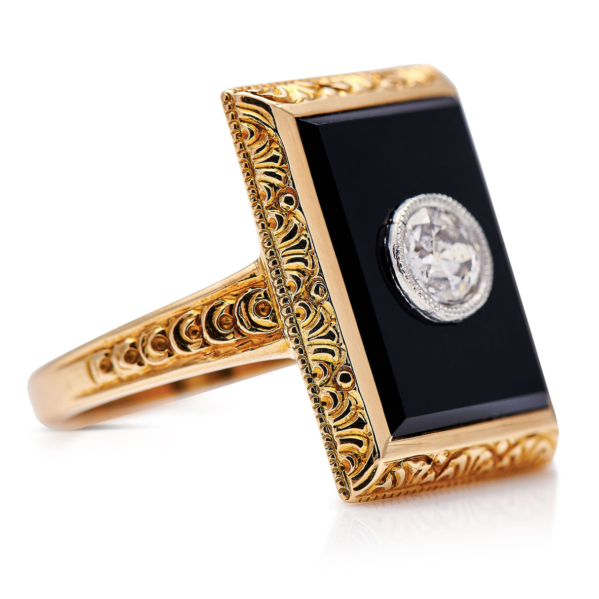 Vintage_Rings | Vintage_Engagement_RingsUntreated Antique Art Deco, 14ct Gold, Diamond and Onyx Ring 