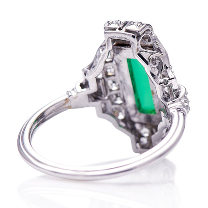 Untreated Antique Art Deco, 14ct White Gold, Chrysoprase and Diamond Engagement Ring