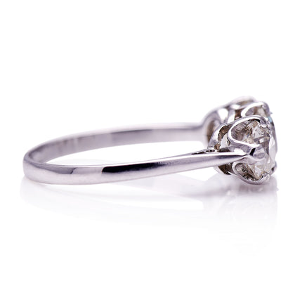 Untreated Antique Art Deco, Platinum, Diamond Three Stone Ring