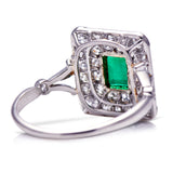 Untreated Antique Art Deco, Platinum, Emerald and Diamond Engagement Ring
