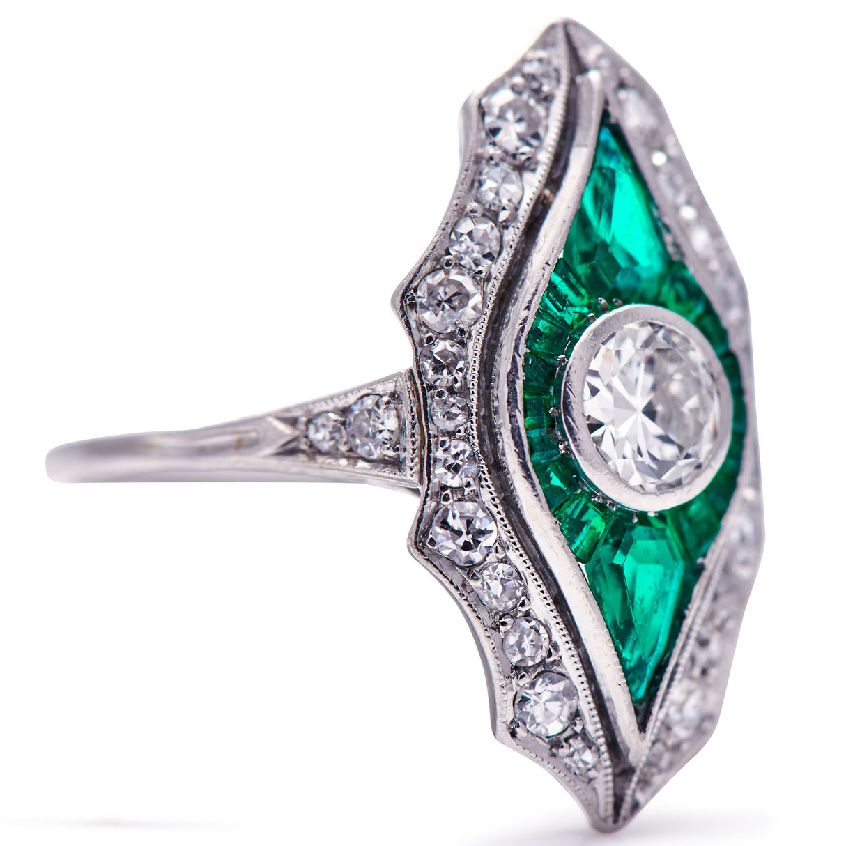 Vintgage_rings | Untreated_Antique_Art_Deco_Platinum_Emeraldan_Diamond_Engagement_Ringside2Untreated Antique  Art Deco, Platinum, Emerald and Diamond Engagement  Ring