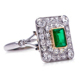 Untreated Antique Art Deco, Platinum, Emerald and Diamond Engagement Ring