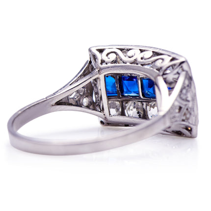 Untreated Antique Art Deco, Platinum, Sapphire and Diamond Ring