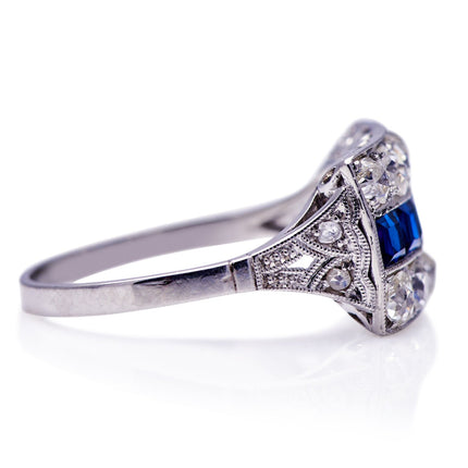 Untreated Antique Art Deco, Platinum, Sapphire and Diamond Ring