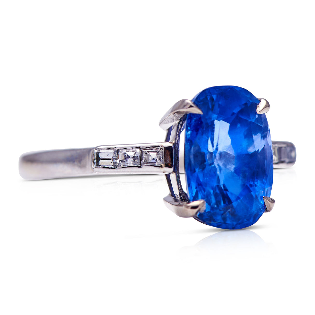 Untreated Antique Art Deco, Platinum, Sri Lankan Sapphire and Diamond Ring