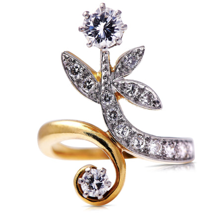 Art-Nouveau-French-18-Carat-Gold-Platinum-Diamond-Ring-Vintage-Antique