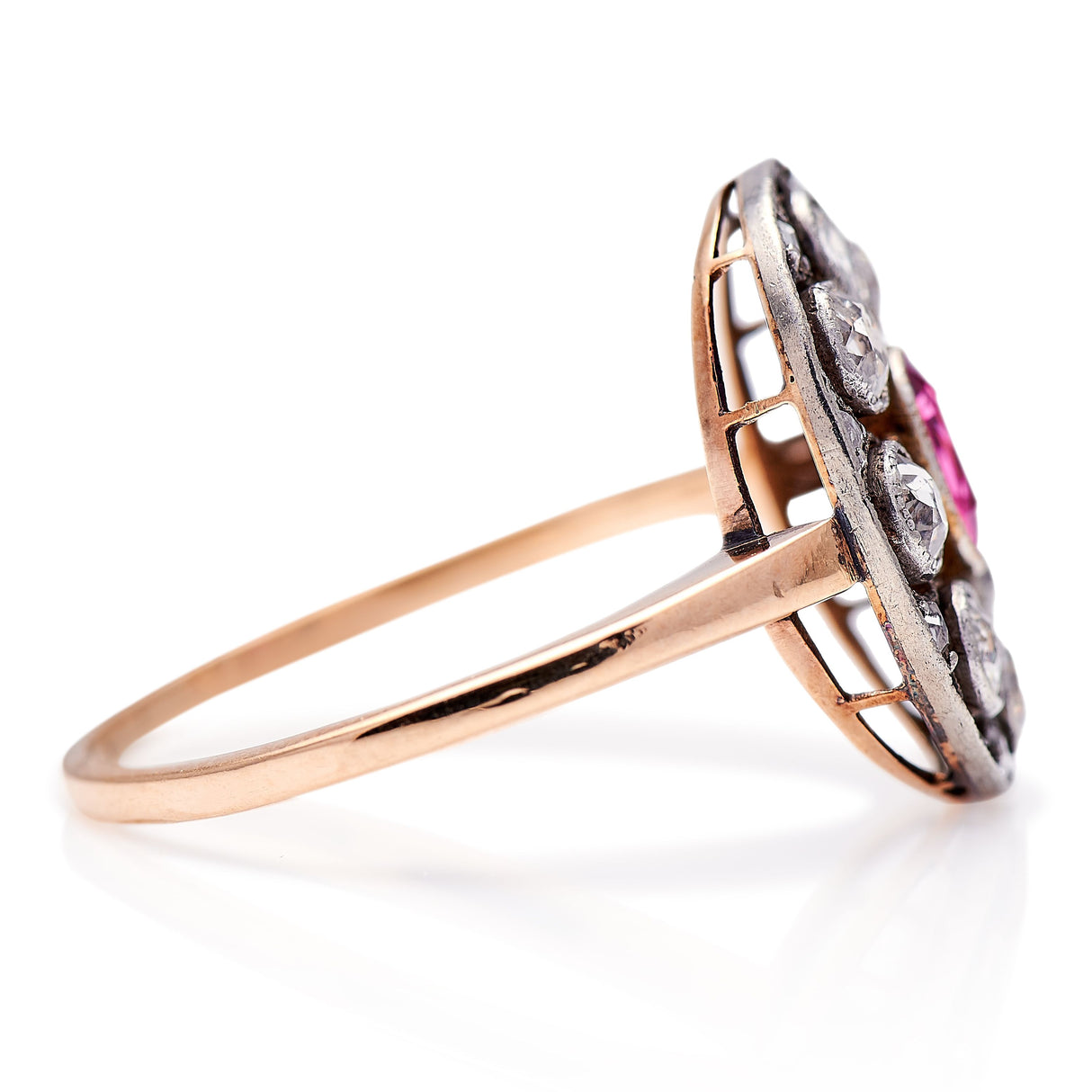 Untreated Antique Belle Époque, Platinum, 15ct Gold, Ruby and Diamond Engagement Ring