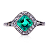Edwardian, Platinum, Colombian Emerald and Diamond Ring