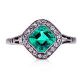 Edwardian, platinum, Colombian emerald and diamond ring