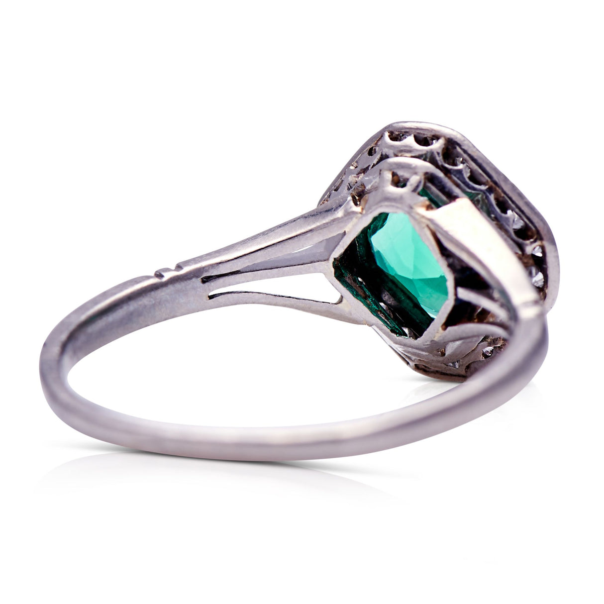 Edwardian, platinum, Colombian emerald and diamond ring