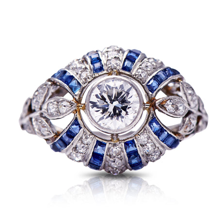 Edwardian-Platinum-Sapphire-Ring-Bombé-Antique-Pavé-Set