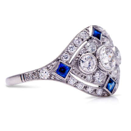 Untreated Antique Edwardian, Platinum, Sapphire and Diamond Ring back (2)