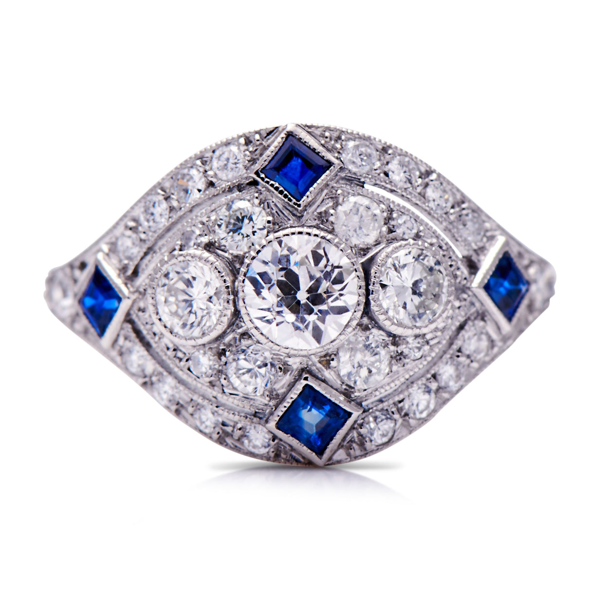 Vintage-Platinum-Sapphire-Diamond-Ring-Mosaic-Pavé-Set-Antique