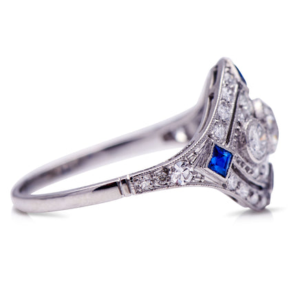 Untreated Antique Edwardian, Platinum, Sapphire and Diamond Ring back (2)