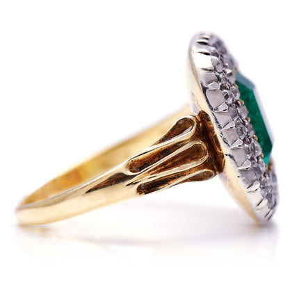Untreated Antique Georgian, 18ct Gold, Silver, Emerald and Diamond Engagement Ring