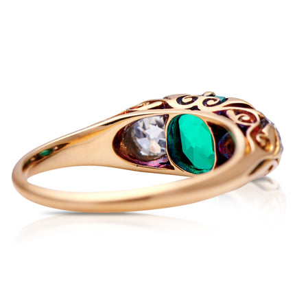 Untreated Antique Victorian, 18ct gold, Colombian Emerald and Diamond Ring