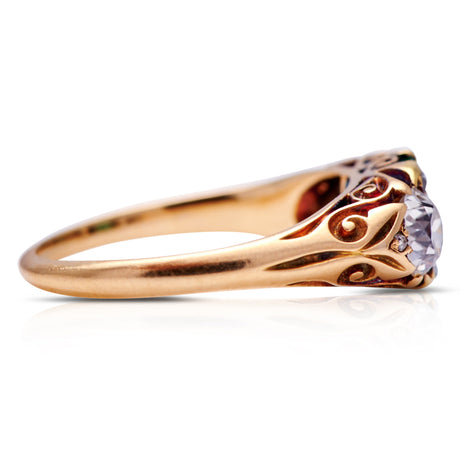 Untreated Antique Victorian, 18ct gold, Colombian Emerald and Diamond Ring