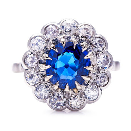 Untreated Vintage Antique Art Deco, 18ct White Gold, Burmese Sapphire and Diamond Engagement Ring 3