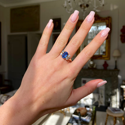 Antique Victorian Burmese Sapphire and Diamond Engagement Ring, 18ct Yellow Gold