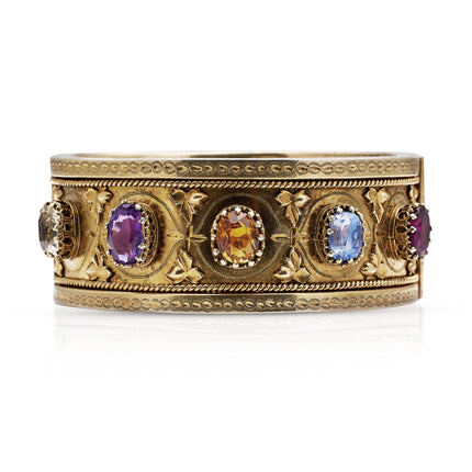 For Cyrus | Sapphire, Garnet, Rock Crystal, Citrine and Amethyst Bangle, Silver-Gilt