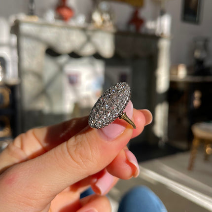 Victorian Diamond Navette Panel Ring, 18ct Yellow Gold