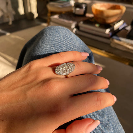 Victorian Diamond Navette Panel Ring, 18ct Yellow Gold