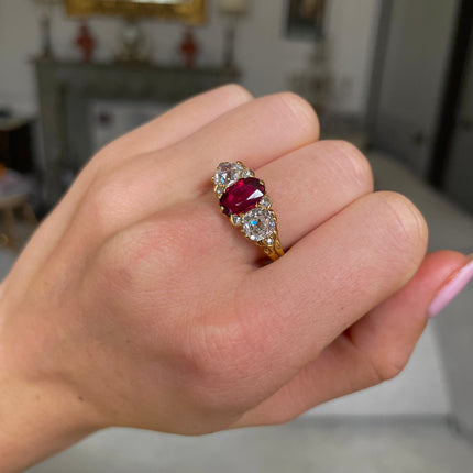 Victorian | A Stunning Ruby and Diamond Three-Stone Ring, 18ct Gold