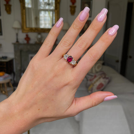 Victorian | A Stunning Ruby and Diamond Three-Stone Ring, 18ct Gold