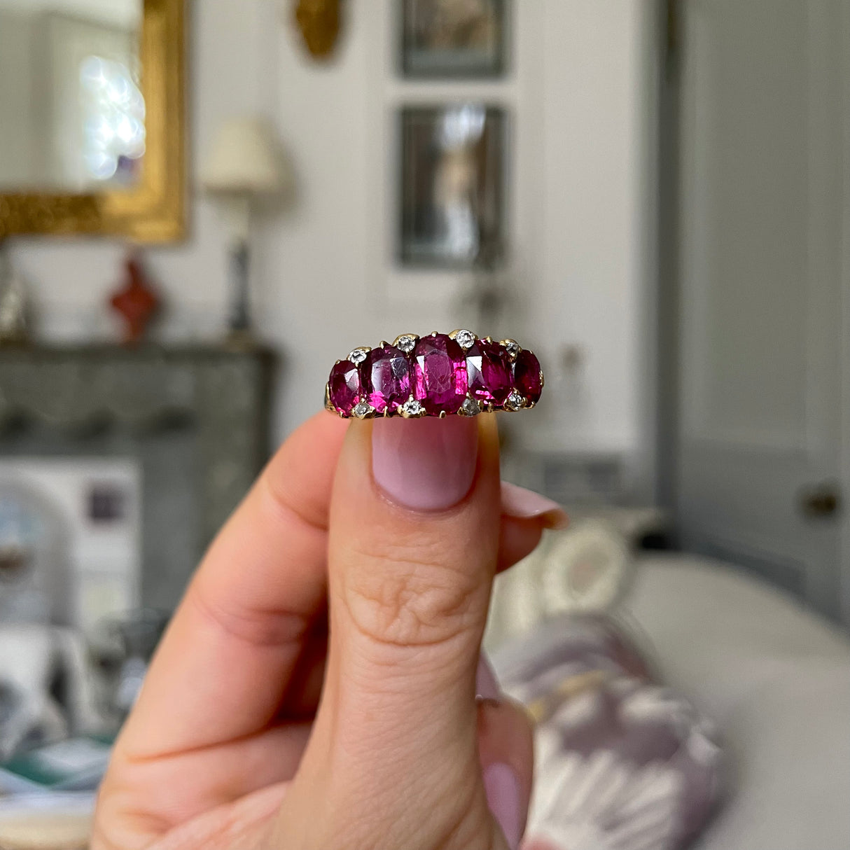 Victorian, 18ct gold, ruby and diamond five stone ring